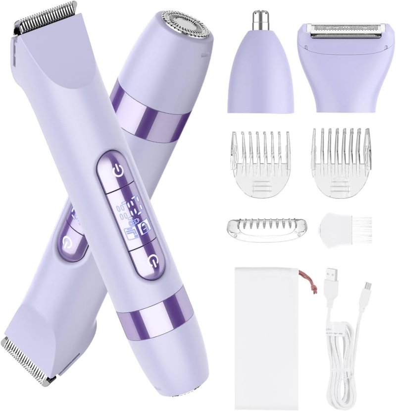 Hatteker Women's Electric Razor - 4-in-1 Dual-Head Trimmer | IPX7 Waterproof Rechargeable, Purple