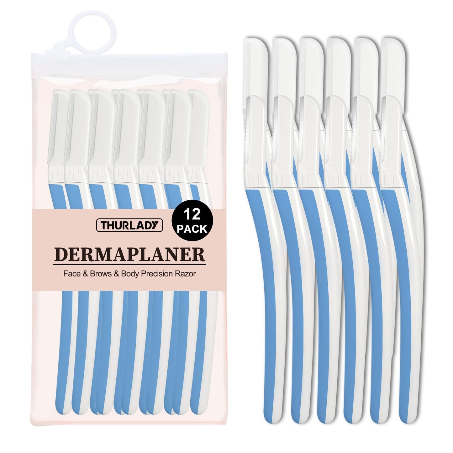 THURLADY Dermaplane Razor, Face and Eyebrow Razors for women, Exfoliating Facial Razor & Dermaplaner, Skin Care Tool for Smooth Skin, Gentle Exfoliation & Facial Hair Removal, (12 pcs, Aegean Frost)