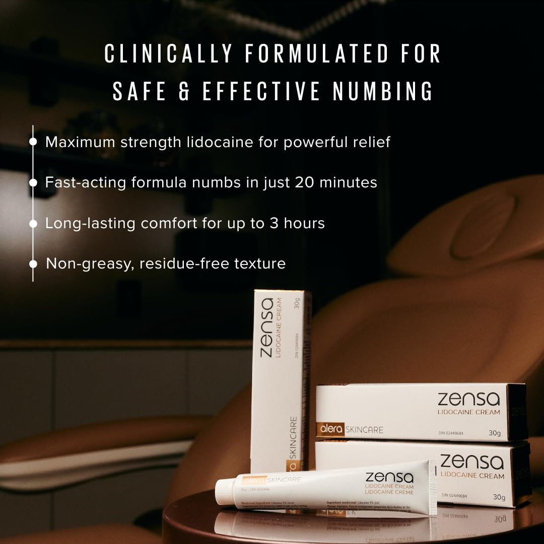 Zensa Numbing Cream 5% Lidocaine, Maximum Strength Topical Anesthetic-Pain Relief, Fast-Absorbing, Long-Lasting, Hypoallergenic Water-Based with Vitamin E, Vegan, Cruelty-Free, 30g, NDC 69805-786-01