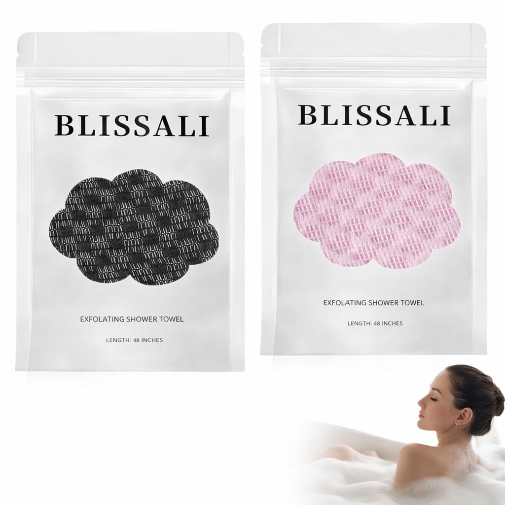 Blissal Exfoliating Shower Towel,Deep Exfoliating, Soft Gentle & Quick-Drying Shower Towel for Body Scrub 48inch-Body Scrubber for All Skin Types 2pack