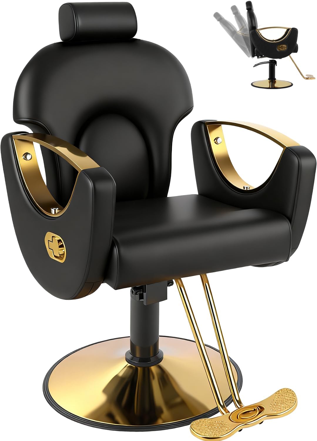 Skiennix Reclining Barber Salon Chair - Professional Hair Stylist Chair with Heavy-Duty Hydraulic Pump | Multi-Function Design for Spa & Home Use
