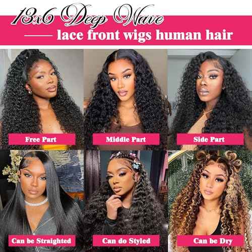 Deep Wave Lace Front Wigs Human Hair 13x6 Hd Lace Front Wig 180% Density For Women Wet And Wavy Wig Pre Plucked With Baby Hair 13x6 Deep Curly Frontal Wig Natural Black Tangle Free 24 Inch