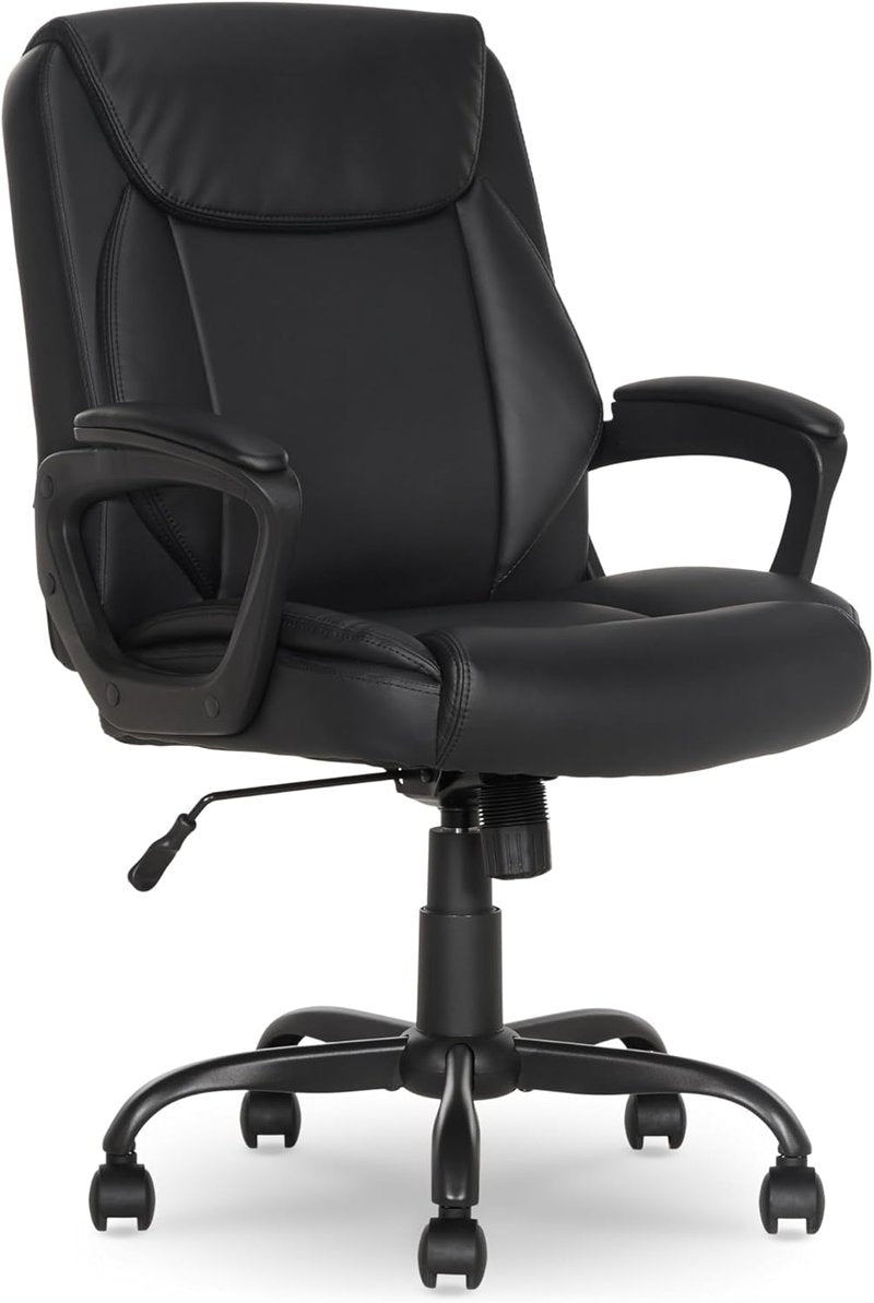 Classic Puresoft PU Mid-Back Office Desk Chair - Sturdy Metal Base, Easy Assembly, 275lb Support | Black 26"D x 23.75"W x 42"H