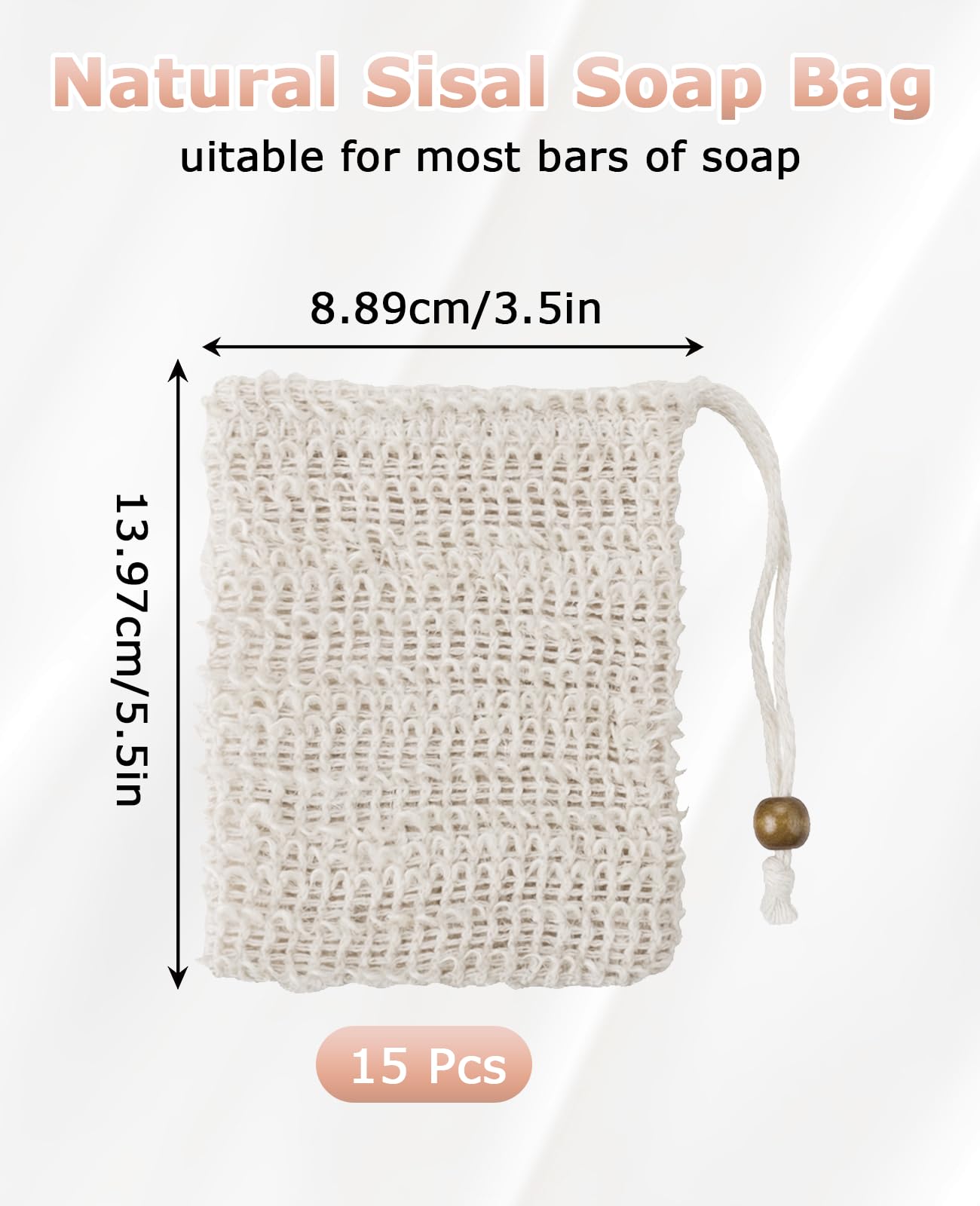 Geyynow 15 Pcs Natural Sisal Soap Saver Bag, Reusable Bar Soap Scrubber Exfoliating Pouch for Shower Washing Body