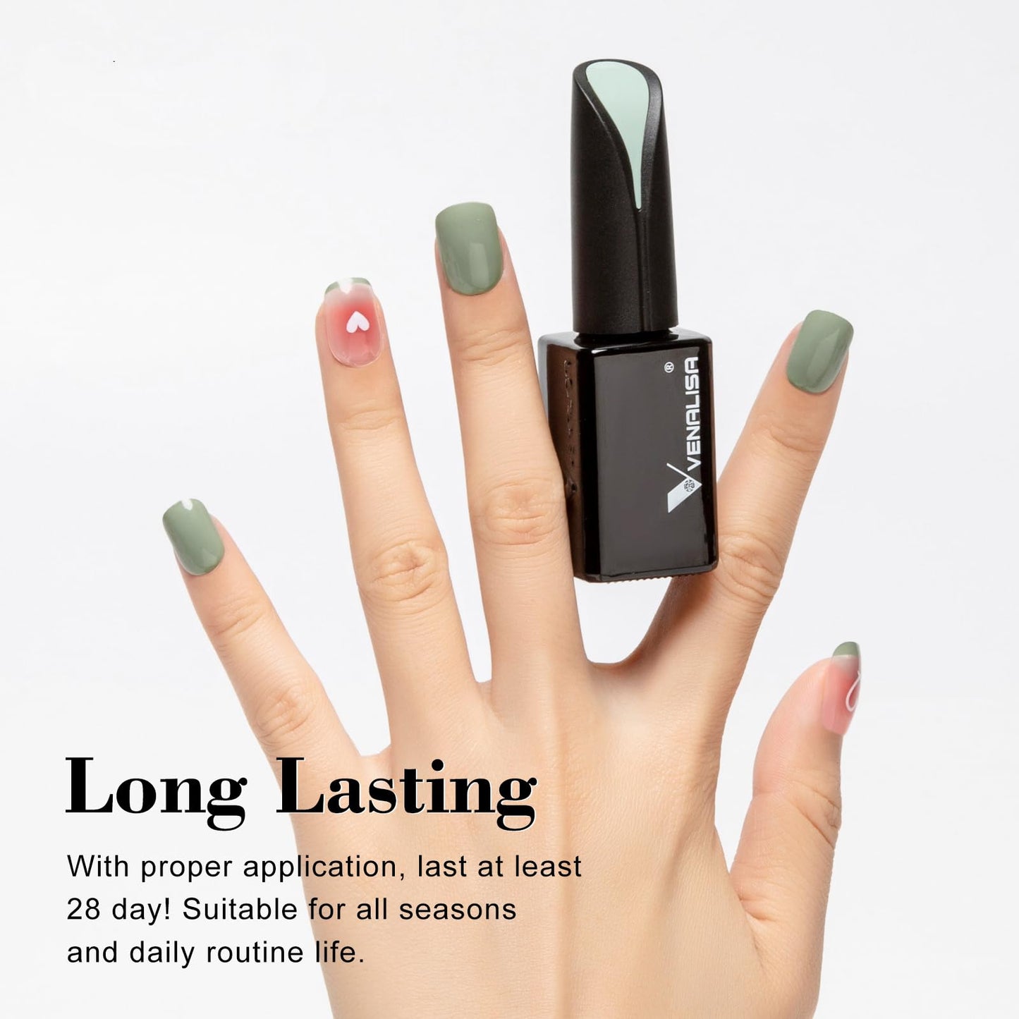 VENALISA 15ml Sage & Mint Light Green Gel Nail Polish, Olive Pastel Green Color, Soak Off UV LED Nail Gel Polish, Nail Art Starter Manicure Salon DIY at Home, 0.53 OZ