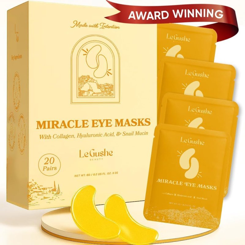 LE GUSHE Gold Under Eye Patches for Puffy Eyes and Dark Circles (20 Pairs) - Hydrating Collagen Under Eye Masks with Snail Mucin - Soothing Puffy Eyes Treatment for Women & Men - Bridesmaid Gifts