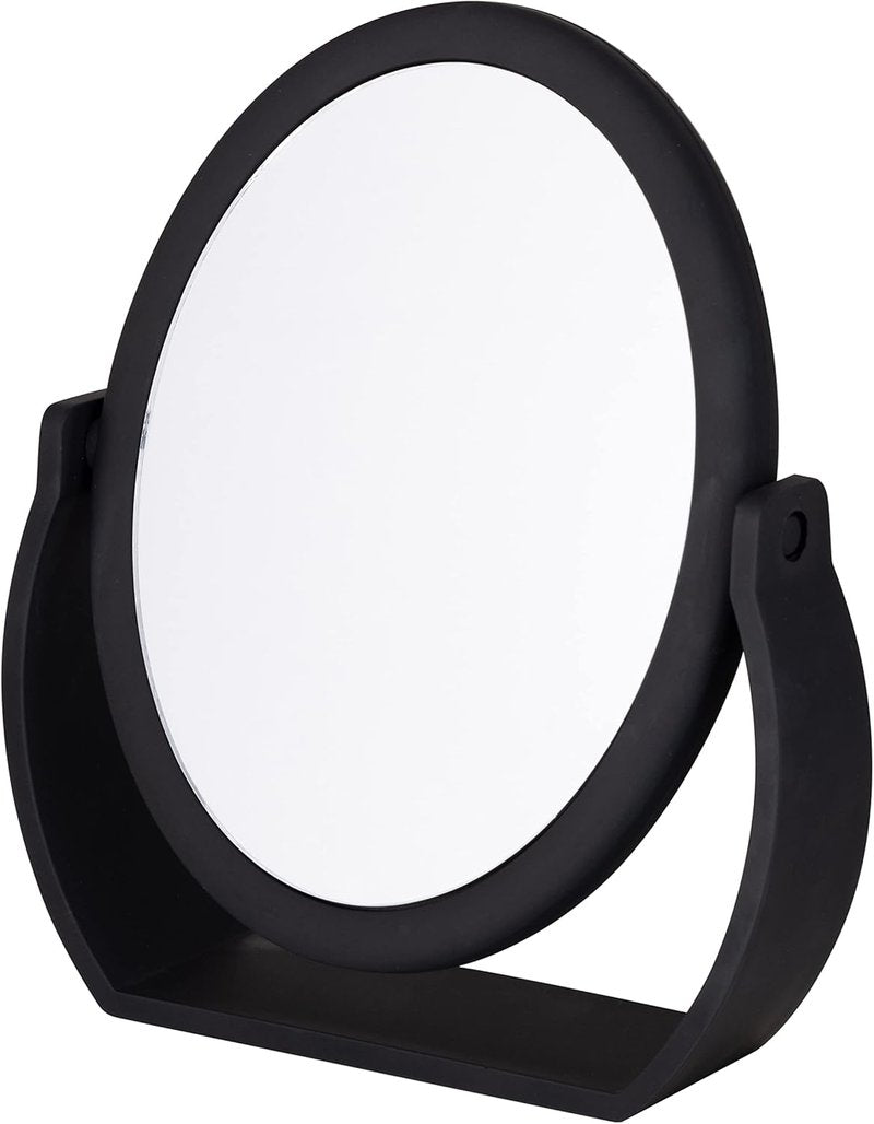 Double-Sided Free-Standing Swivel Vanity Mirror - 10X Magnification for Makeup & Shaving | Black Rubberized Finish