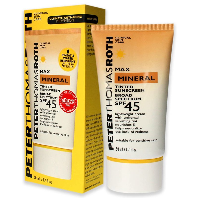 Peter Thomas Roth | Max Mineral Tinted Sunscreen SPF 45 | Water-Resistant Tinted Moisturizer for Sensitive Skin, 1.7 Fl Oz