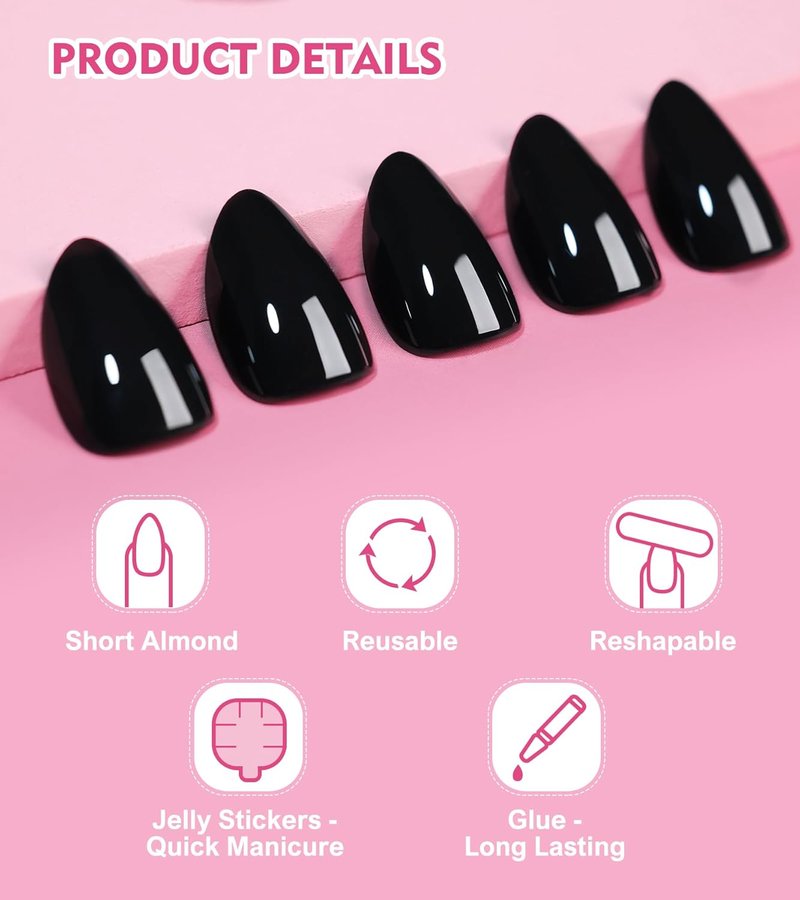 Press On Nails - Almond Short Stick-On Nail Kit | 30 Pcs in 15 Sizes for Effortless Style