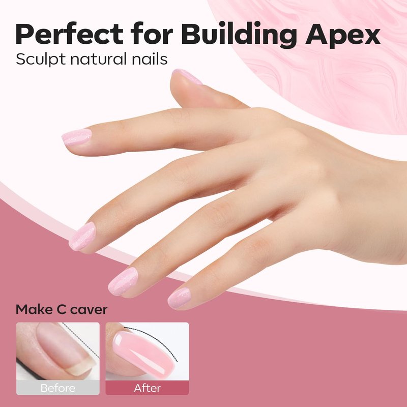 modelones Builder Nail Gel, 8-in-One Nude Pink Shimmer Builder, Glitter Sparkle Rainbow Nail Gel Polish, Jelly Pink Iridescent LED Lamp Cured Hard Rubber Color Base for Home DIY Salon Girls