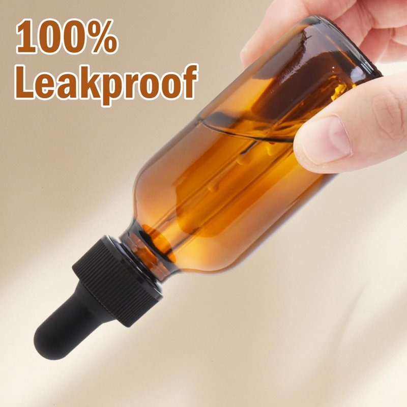 June Fox 2oz Glass Dropper Bottle, 40 Pack Amber Glass Bottles with Glass Droppers and Black cap for Essential Oils, Lab Chemicals, Perfumes