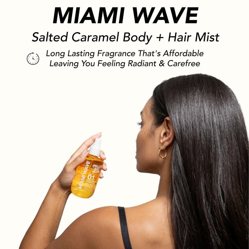Holler And Glow Miami Wave Salted Caramel Body & Hair Mist, Body Spray For Women, Hair Perfume, Fragrance, Sweet Coconut, Vanilla Scented, Warm & Sweet Fragrance Notes, 8.11 Fl Oz