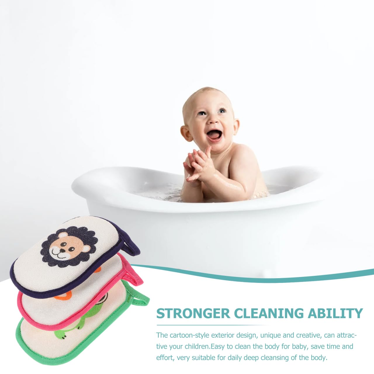 JECOMPRIS Baby Bath Sponge 3-Pack Cartoon Animal Infant Bath Scrubber Soft Newborn Sponge for Gentle Body Cleaning and Massage with Hanging Hook
