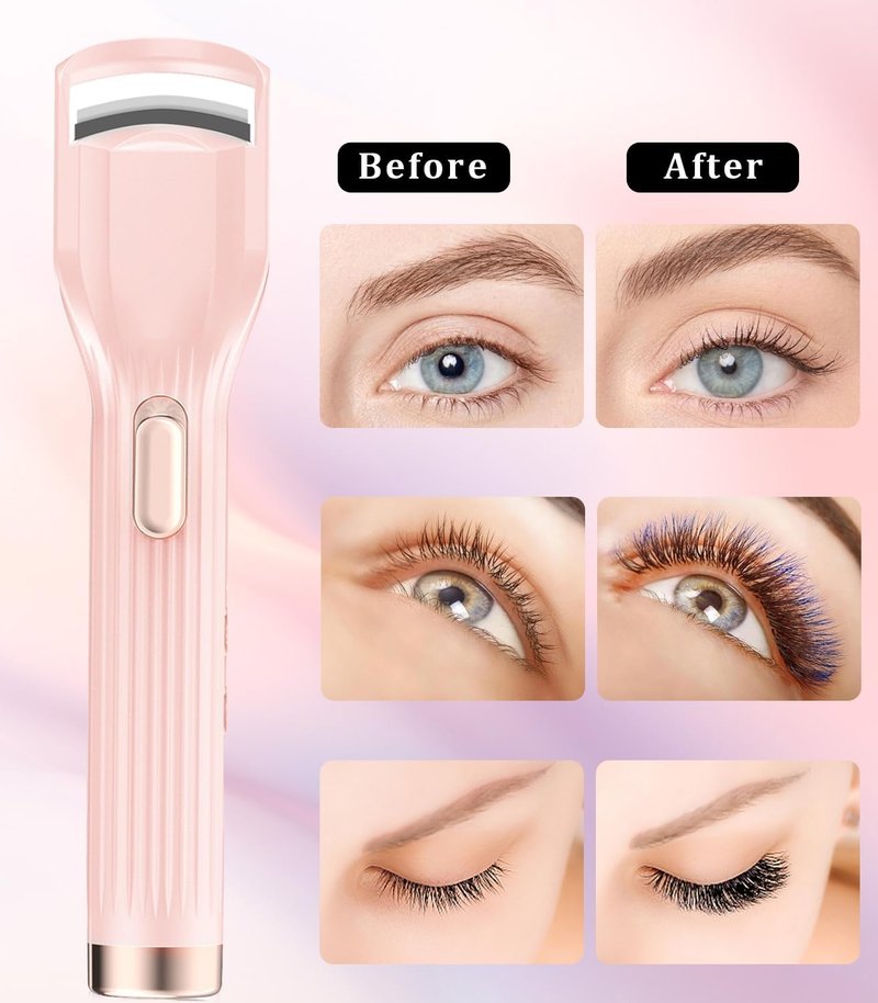 Heated Eyelash Curler - Fast Heating Rechargeable Electric Curler with 2 Heat Modes | Pink-HA, Anti-Burn Design