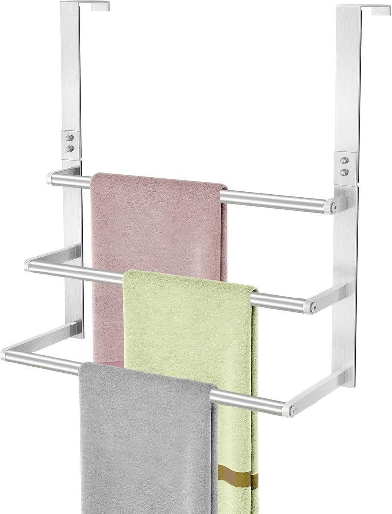Over The Door Towel Rack - 16-Inch Stainless Steel Towel Holder | 3-Tier Brushed Nickel Design for Bathroom Storage