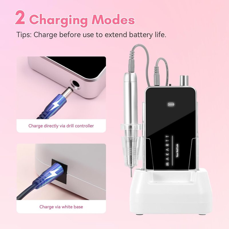 Makartt Nail Drill | Professional 35,000RPM Electric Nail File for Acrylic & Gel Removal - 60W Brushless Motor, Portable & Desktop, LCD Display, Rechargeable, Quiet, Nouvella Black
