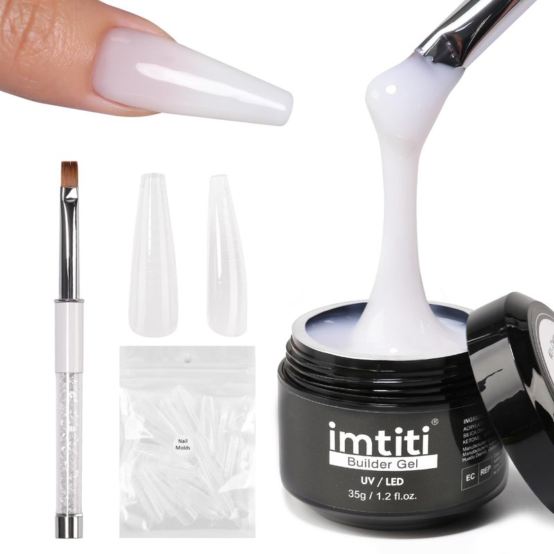 Imtiti Builder Gel Nail, 3 in 1 Gel for Extension,Strong, UV LED Lamp Cure Required,Nails for Home DIY Professional Nail Salon(Milky White-35g)