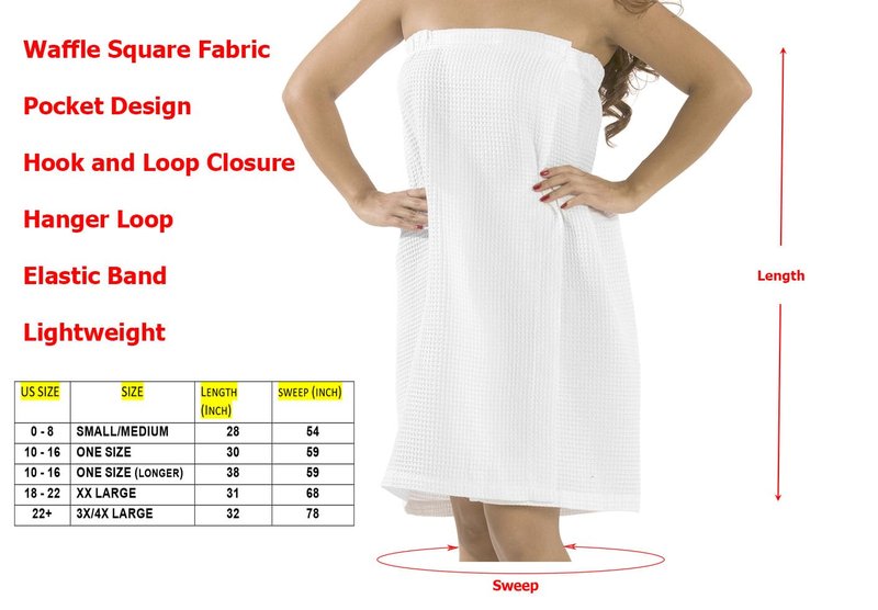 BY LORA Women's Spa Wrap Women's Shower Waffle Robes with Adjustable Closure Lightweight Waffle Thigh Length Body Wraps for Beach Spa Gym Bath Pool S-XXXL