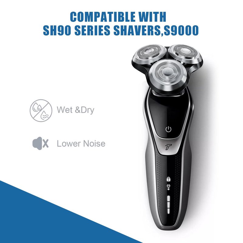 SH90 Replacement Heads Compatible with Philips Norelco Shavers Series 9000, New Version of Metal Wheel Buckle and Upgrade Double-Layer Precision Replacement Blades(3 Pack)