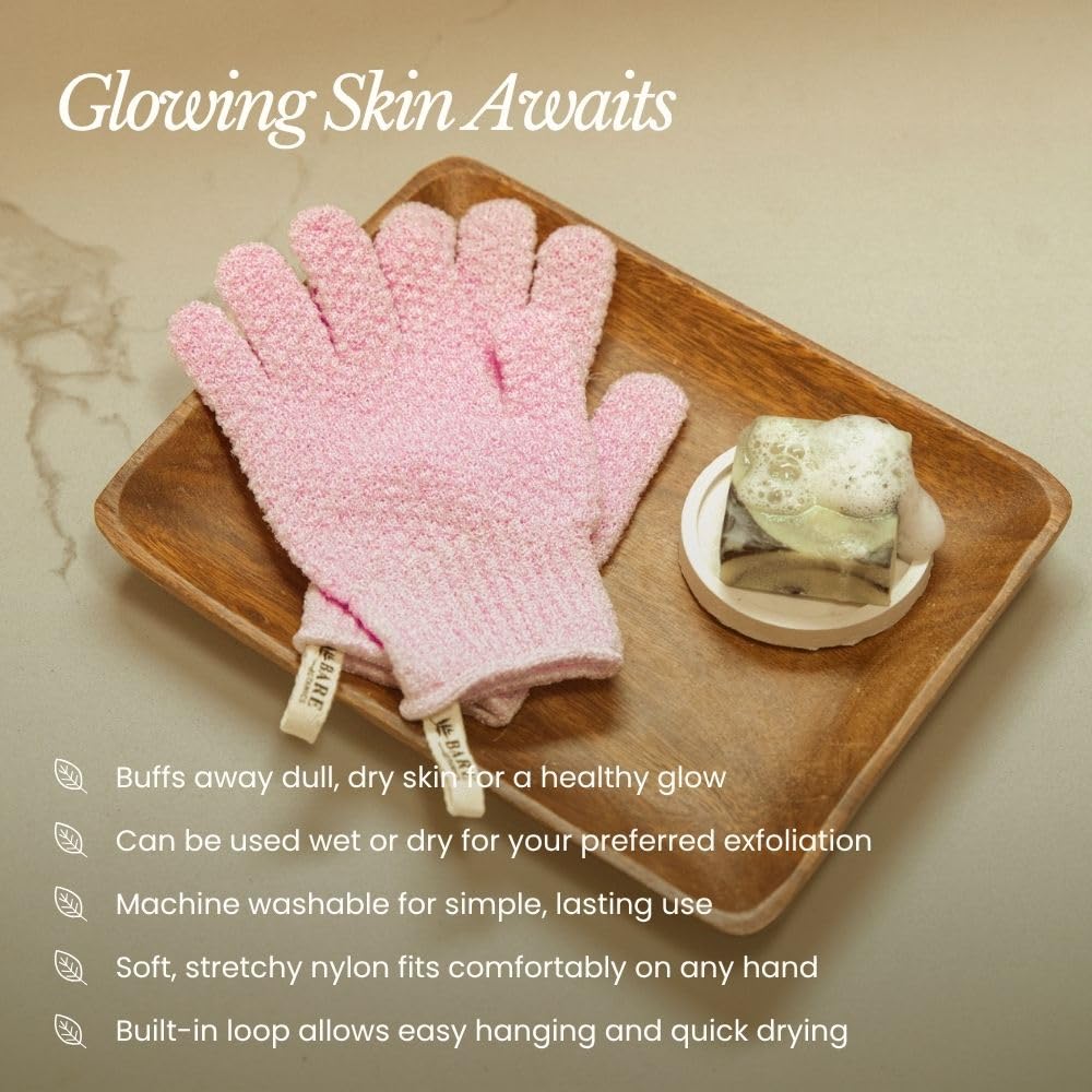 Bare Botanics 4 Pack Gray Exfoliating Gloves for Shower | 100% Nylon Fibers | Exfoliating Bath Gloves for Shower Exfoliating | Shower Gloves & Dead Skin Remover for Body | Wet & Dry Exfoliating Glove