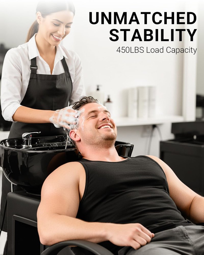 IJIALIFE Shampoo Bowl and Chair Set for Salon, Hair Washing Station for Hair Stylist, ABS Shampoo Bowl Sink Chair with Side Store Compartment for Spa Beauty Barbershop, Black