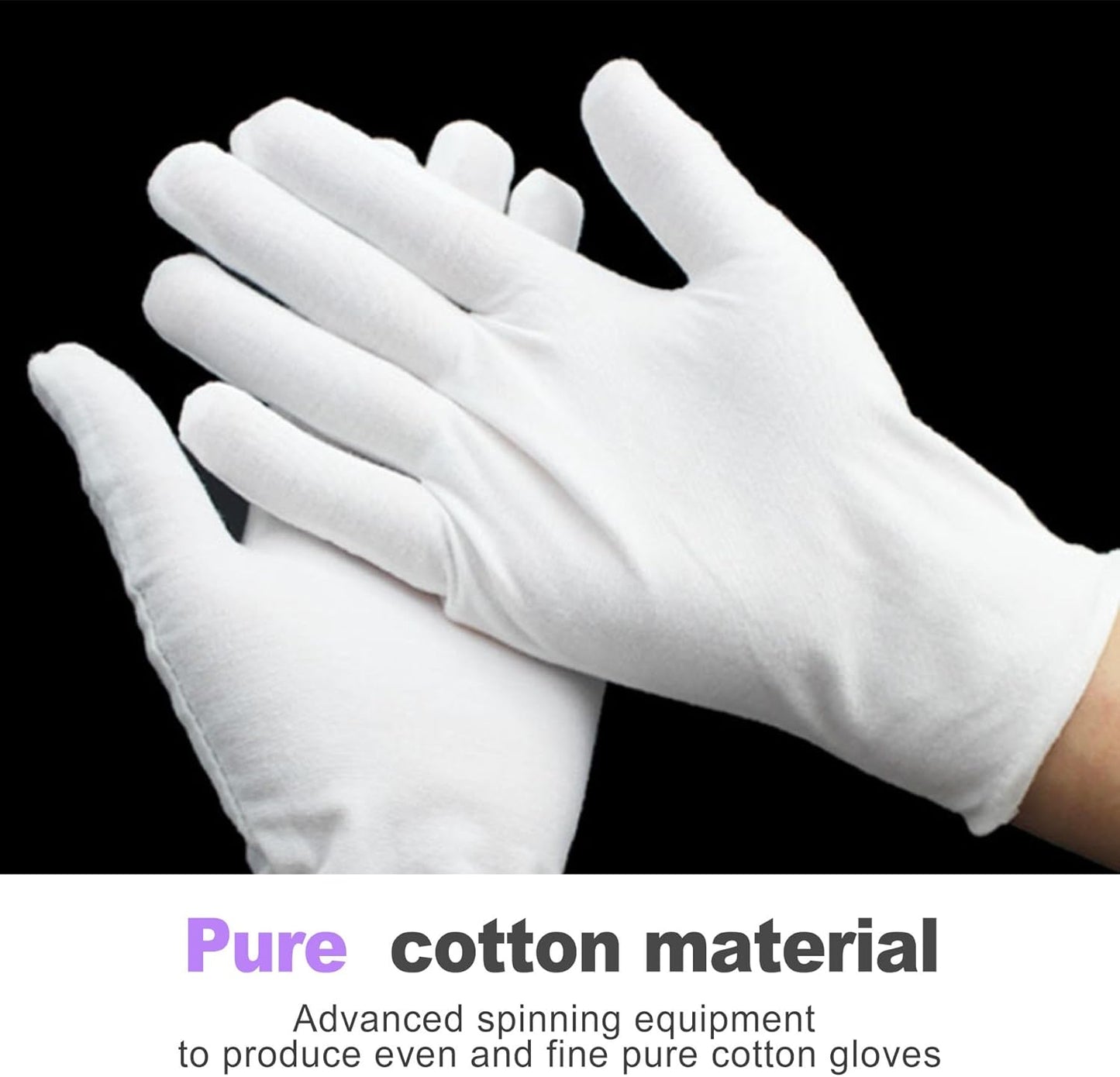 White Cotton Gloves - Soft Dust-Free Hand Protection for Art, Crafting & Coin Handling | 6 Pairs
