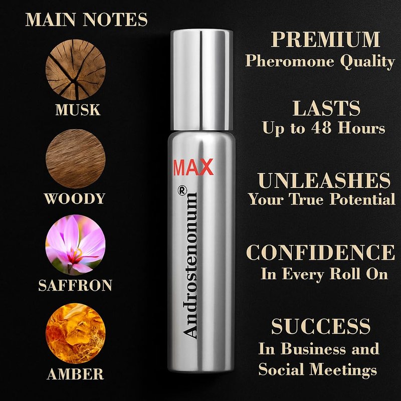 Androstenonum Max Pheromone Cologne for Men - 48-Hour Long-Lasting Perfume Oil | 0.27 Fl Oz