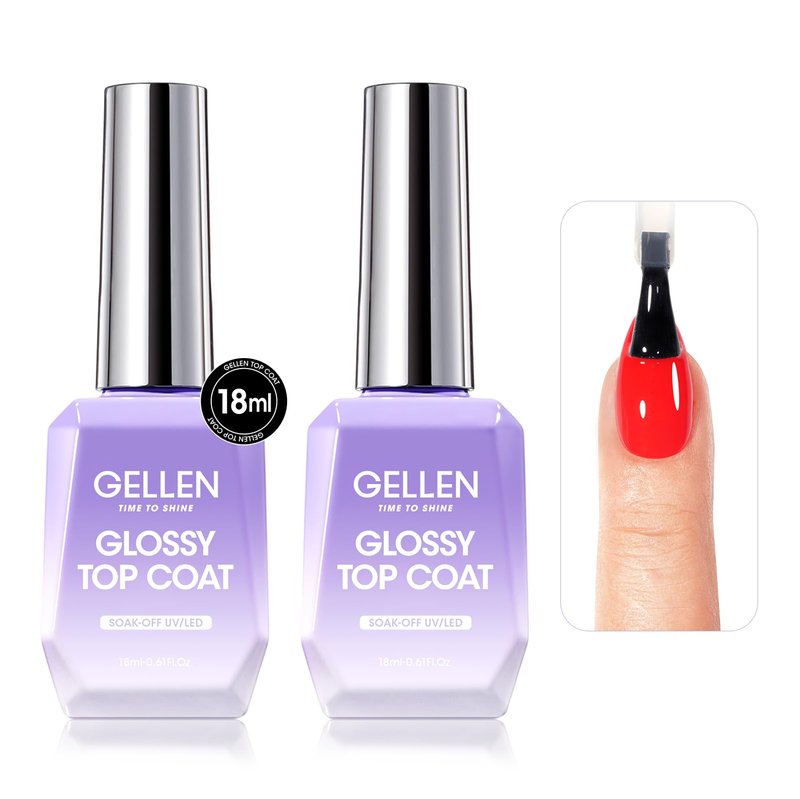 Gellen 4 in 1 Nail Glue Gel and No Wipe Gel Top Coat for False Nail Tips & Acrylic Nails & Clear Press on Nails, 18ML Long Lasting Nail Gel Kit, Home Salon Manicure Set