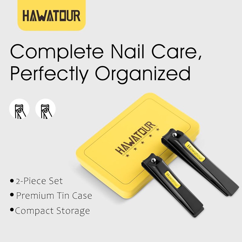 Professional Nail Clippers Set - Curved Stainless Steel Blades for Fingernails & Toenails | Compact Black Tin Case