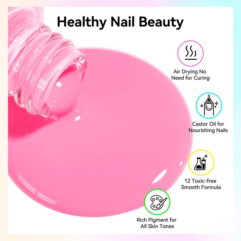 Nailshion Nail Polish 10ml 16 Colors Rainbow Air Dry Regular Nail Polish Set with Base Top Coat & Remover Pads| White Red Classic French Fingernail Polishes Non-gel Bulk Gift for Nail Art Lovers