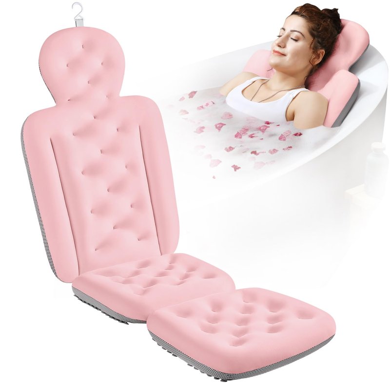 Full Body Bath Pillow for Bathtub, Thick Bathtub Cushion, Luxury Tub Pillow for Bath for Headrest Neck and Back Support Pink 51" x 16"