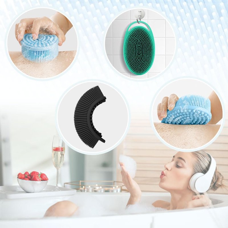 Silicone Body Scrubber,Loofah Exfoliating Body Scrubber,Bath Brush,Set of 3 Soft Body Scrubber,Deep Pore Cleansing,Long Lasting and Durable,Bristles Suitable for Sensitive Skin and Scalp