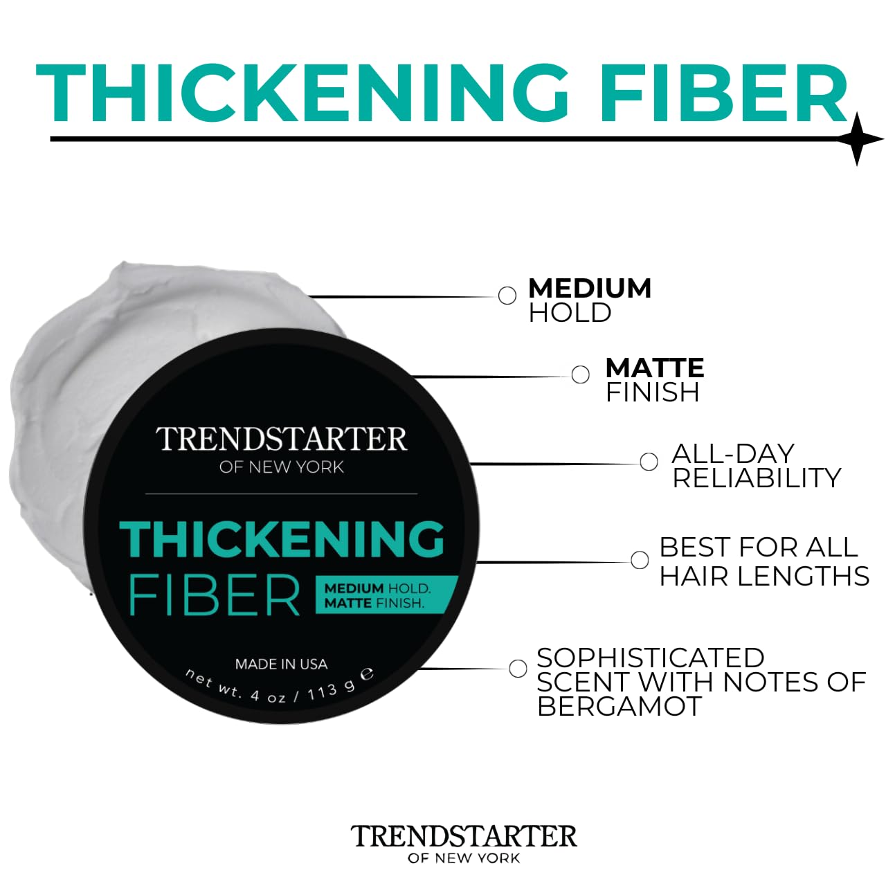 Thickening Fiber Hair Clay Pomade - Medium Hold, Matte Finish | 4oz Water-Based Styling Product