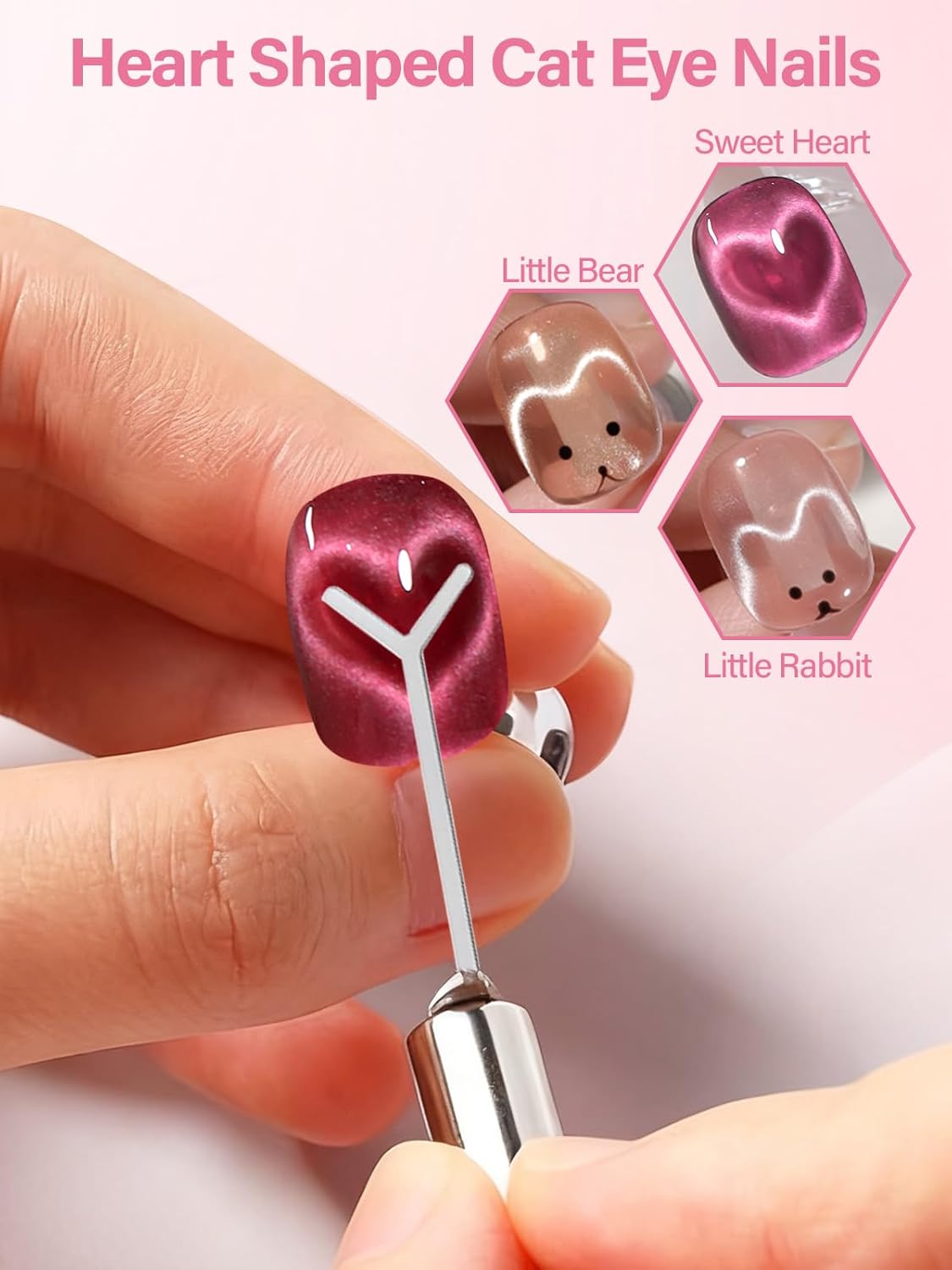 TOROKOM 17Pcs Nail Magnet Set - Cat Eye Gel Polish Magnet Wand & Heart Design Tools for Stunning Nail Art