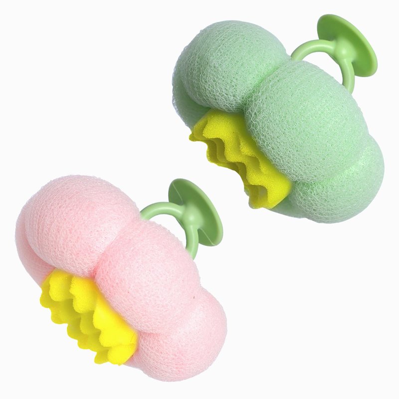2 Pcs Bath Sponge, 2026 Upgrade Super Soft Yellow Flower-Shaped Suction Cup Bath Sponge, Upgraded 2-in-1 Flower-Shaped Ball Exfoliating Bath loofah Cleaning Brush, Mesh Shower Body Sponge(2 Color