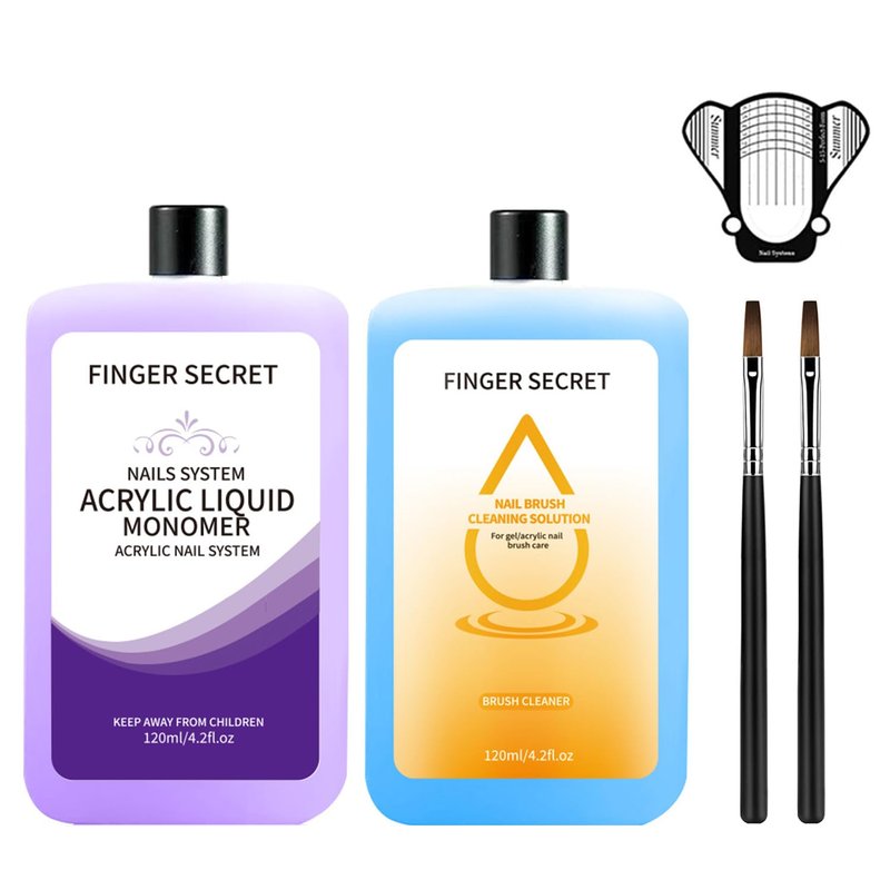 Acrylic Liquid Monomer 120m Nail Liquid Monomer for Acrylic Nails & 120ml Acrylic Brush Cleaner for Cleaning Acrylic Powder Brushes Nails Acrylic Nail Kit