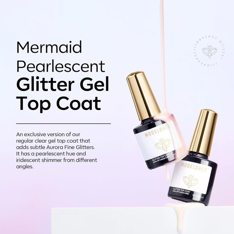 modelones Pearl Gel Nail Polish Top Coat, 2-in-one Clear Pearlescent Glitter Glossy Sparkle Finish Long Lasting Soak Off Mermaid Shimmer Manicure Nail Art Home Salon DIY