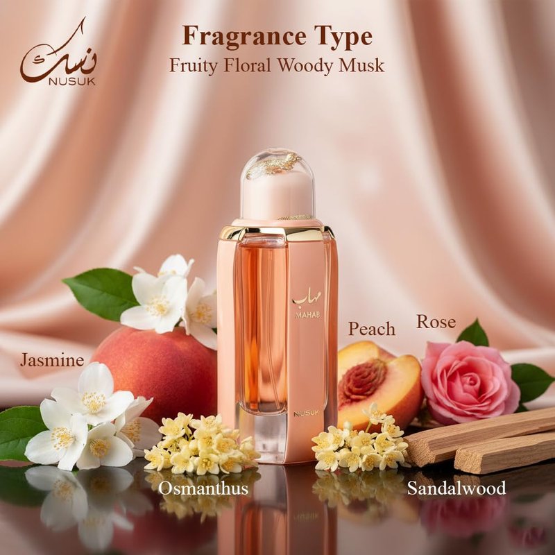 Nusuk Mahab Perfume for Men & Women - Long Lasting Extrait De Parfum Red Fruits & Musk Notes Luxury Oriental Fragrance Gift 100ml