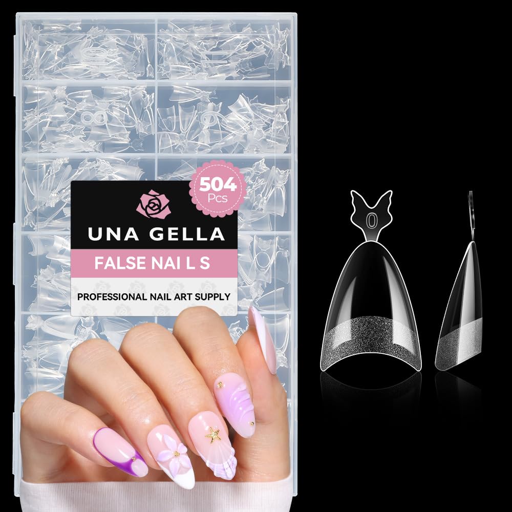 UNA GELLA Gel Nail Tips Almond Shape: 504pcs Medium Almond Nail Tips Half Cover Upgrade Soft Gel Matte Design for DIY Press On Nails Acrylic False Nails Tips 12 Sizes