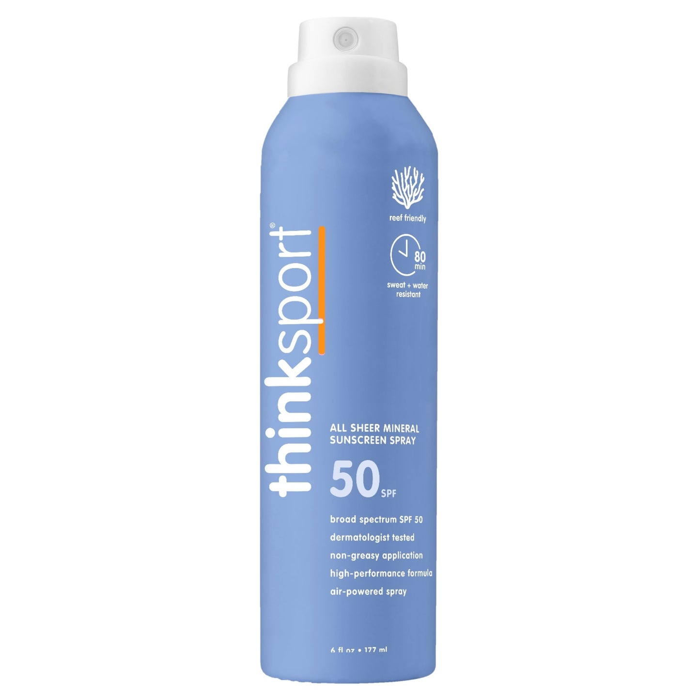 Thinksport SPF 50+ Mineral Sunscreen Spray, All Sheer, 6 Fl Oz – Natural, Water Resistant Body Sun Protection, Vegan & Reef Safe