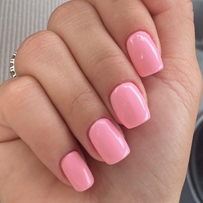 GLAMERMAID Extra Short Press on Nails, Solid Pink Fake Nails Short Squoval, Coral Pink Natural Square Glue on Nails, Light Pink Acrylic False Nails, Reusable Opaque Glossy Round Fake Nails for Women