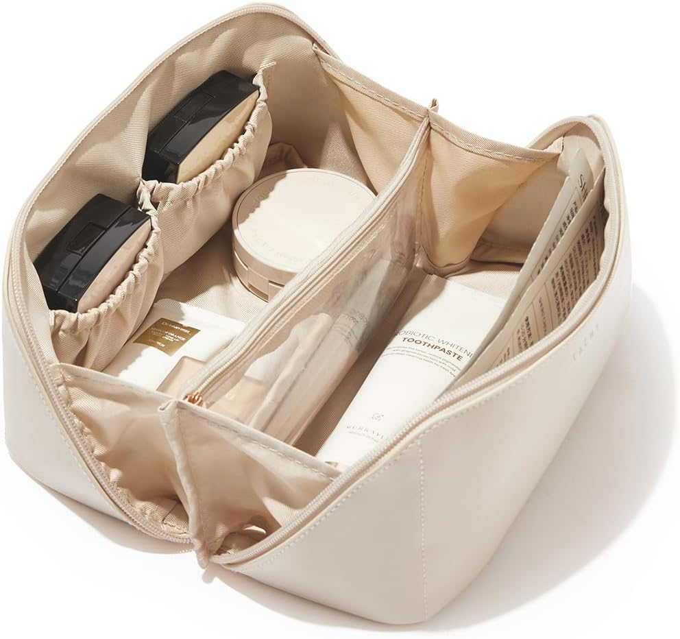 Travel Makeup Bag - Large Capacity Waterproof PU Leather Cosmetic Organizer | Portable Toiletry Bag for Skincare & Brushes