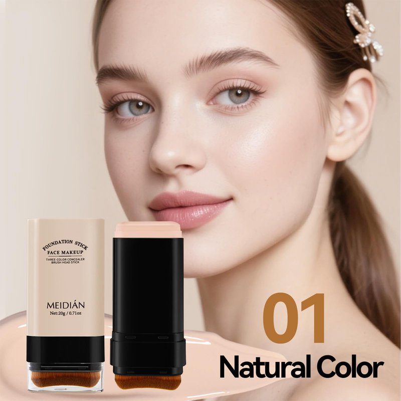 Foundation Stick 2 in 1 Dual-Ended Concealer Stick Soft & Lightweight, Face Contouring foundation with Brush Skin-Friendly, Evens Tone for a Smooth, Delicate Makeup Look 01Natural Color