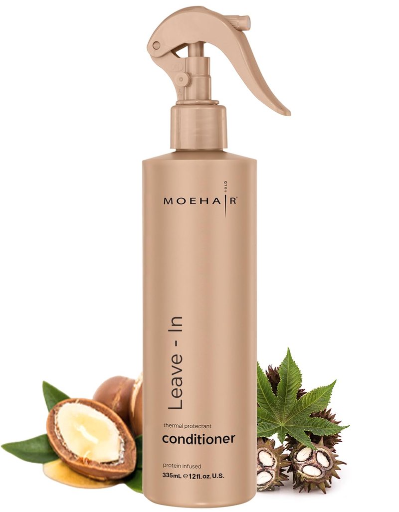 MOEHAIR Leave-In Conditioner - 12 Fl. Oz. | Protein & Argan Oil Infused | Curly Hair Detangler & Softener | Sulfate & Paraben Free