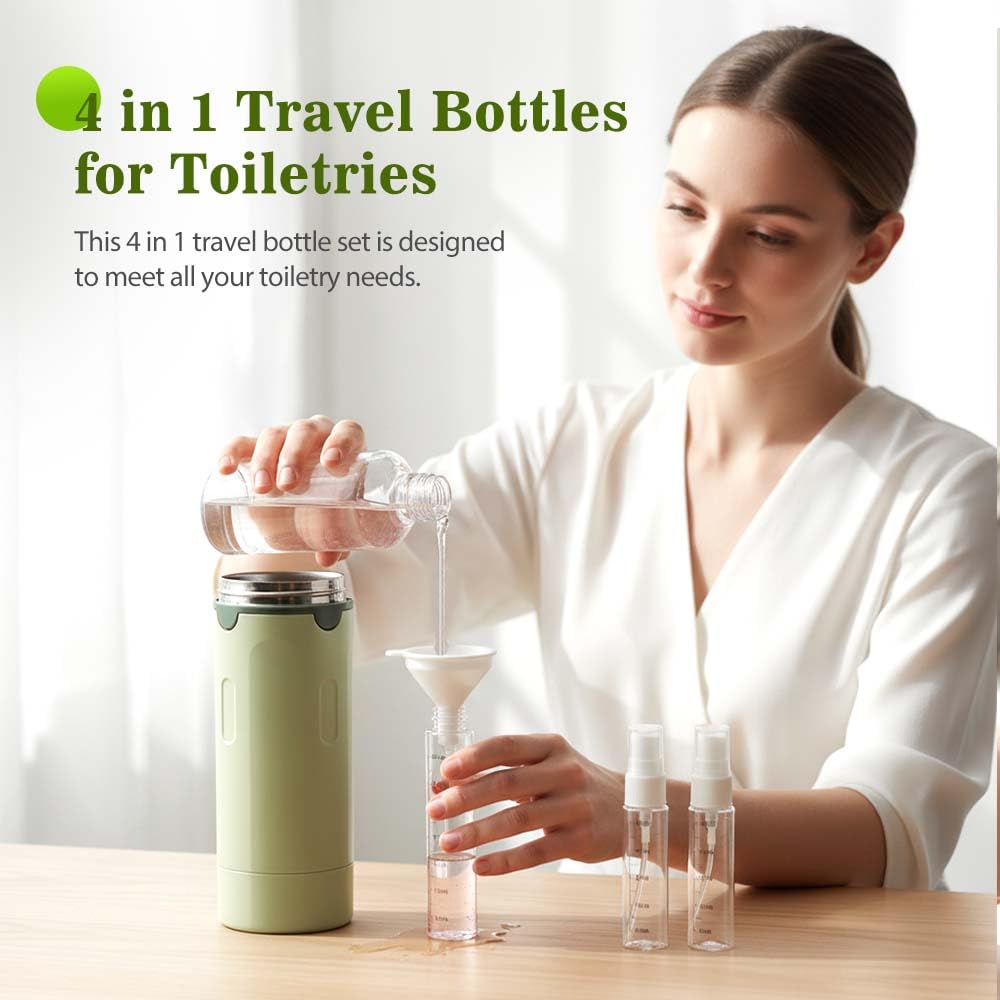 4 in 1 Travel Dispenser, 4 Pack 30ML Travel Bottles for Toiletries, Leak Proof Travel Size Containers, Portable Containers for Shampoo Lotion Conditioner Cream (White*2)