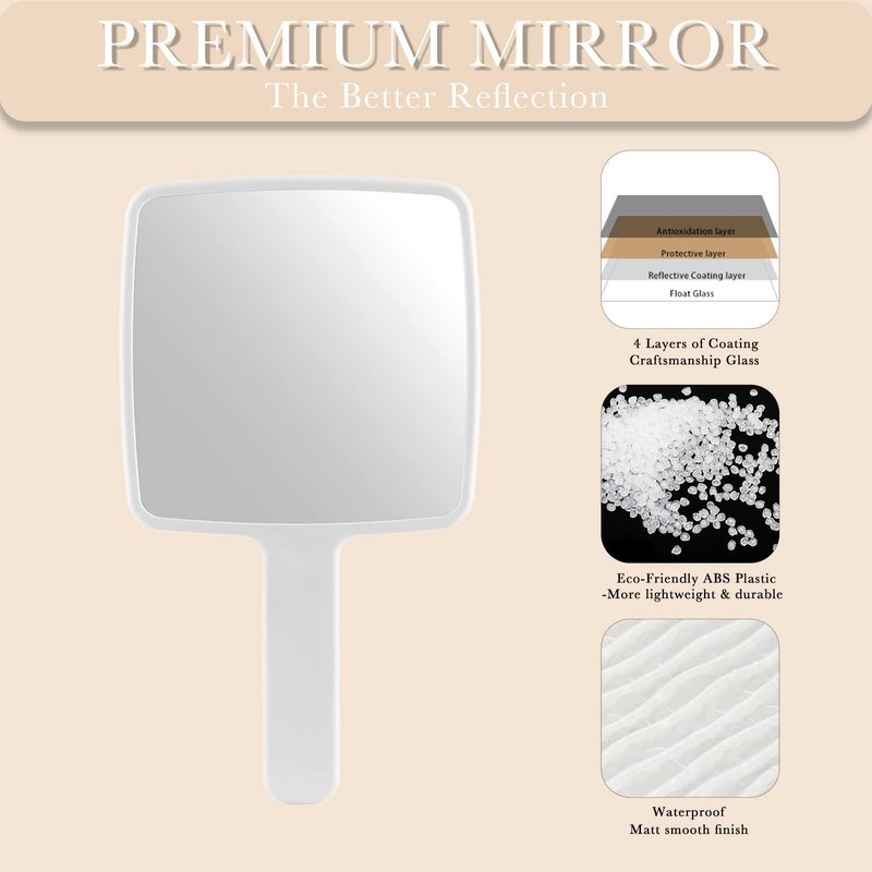 Jasefa Hand Mirror, Handheld Mirror with Handle for Makeup, Portable Cute Hand held Mirror for Shaving, Travel Men & Women(White)