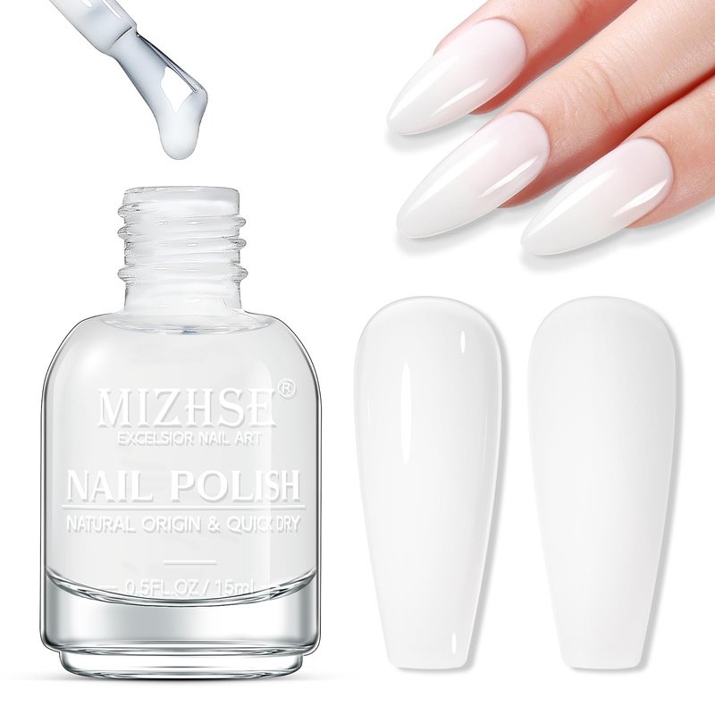 MIZHSE Quick Dry Nail Polish, Milky White Nail Polish Air Dry Fast, 15 ml Regular Water-based Nail Lacquer Non Gel Full Coverage High Glossy Shine Nail Art Manicure Home