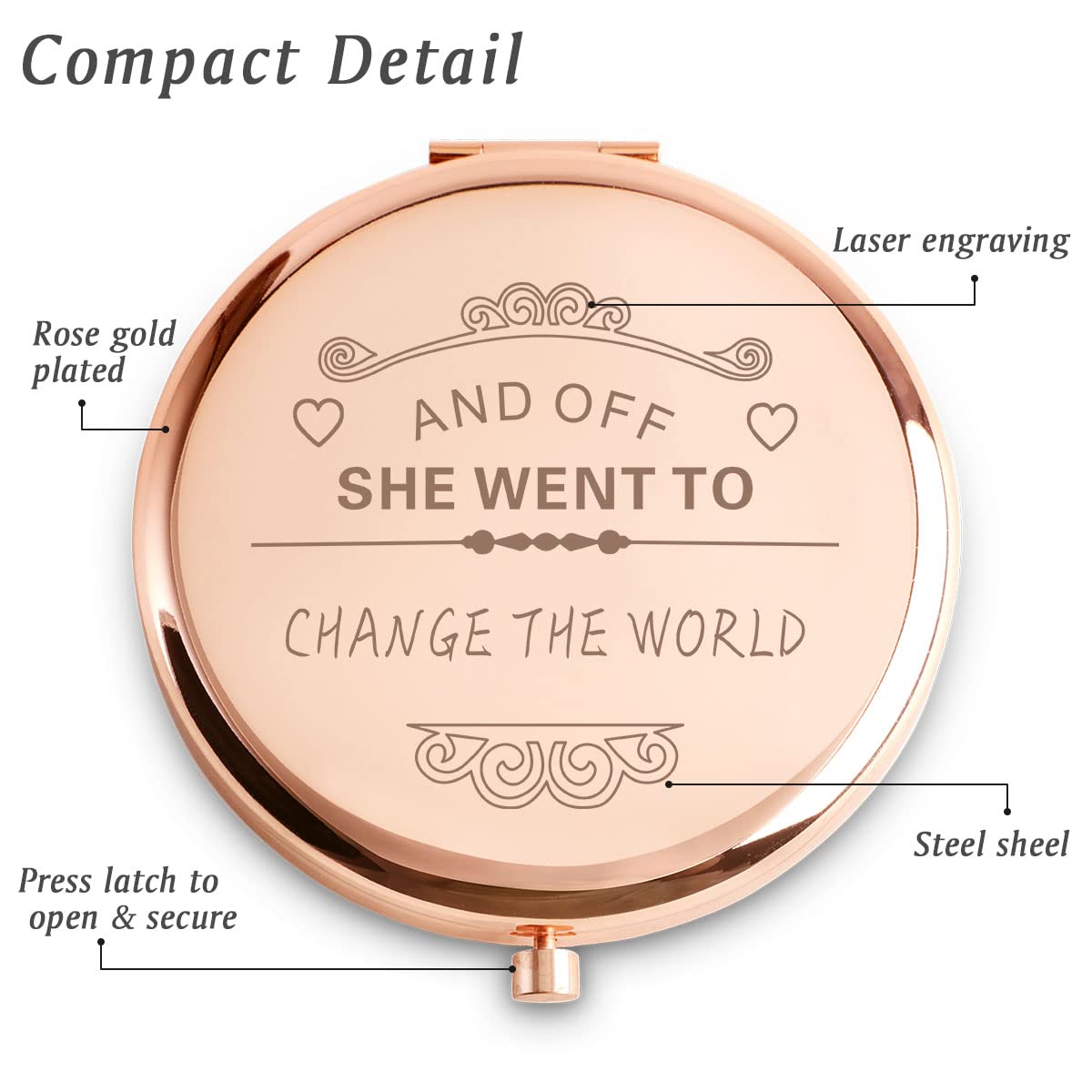 Skiennix Personalized Compact Mirror - Unique Engraved Gift for Women | Perfect for Mother's Day, Birthdays, and Graduations - Rose
