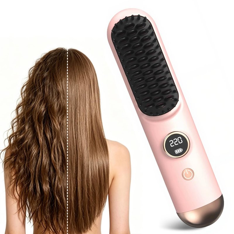 Go Brush Pro 2026 Upgraded Cordless Hair Straightener Brush for Short Hair, LED Display, MCH Heating, 9 Heat Settings 120°C–220°C (248°F–428°F), 200M Negative Ions