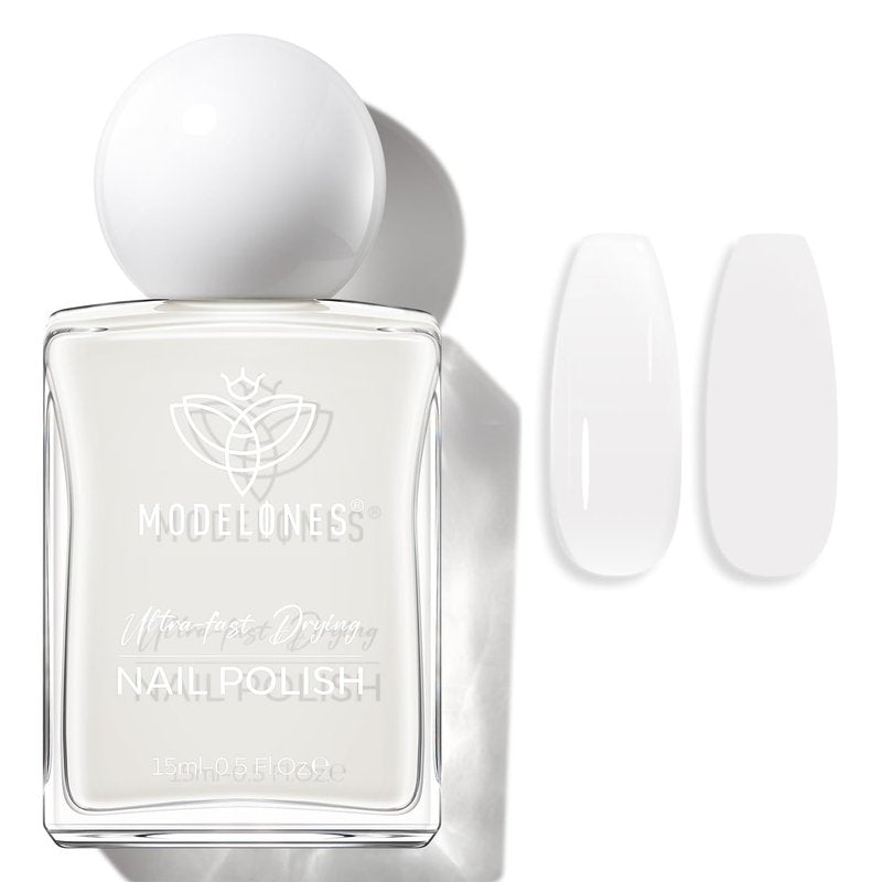 Milky White Nail Polish - Quick Dry Jelly Sheer Lacquer for DIY Manicure | 15 ml (0.5 Fl Oz)